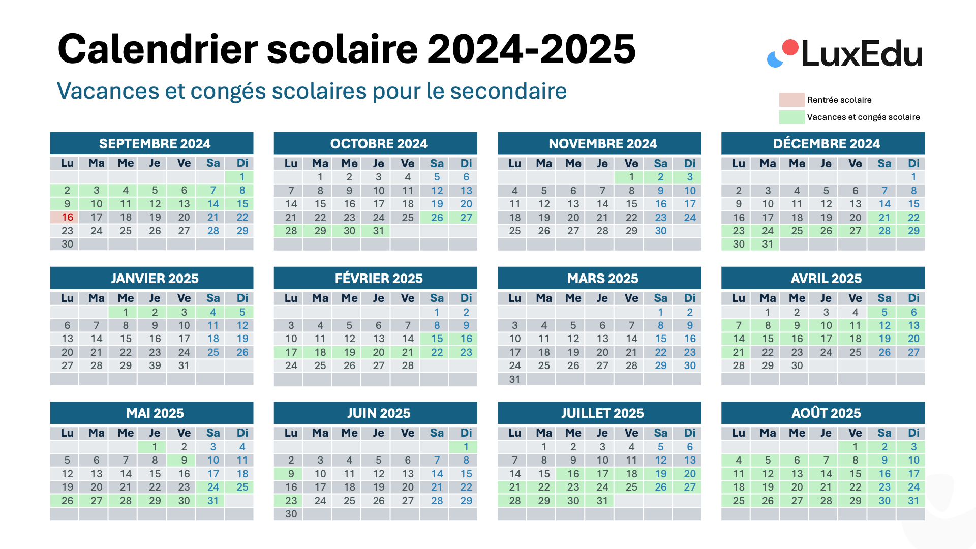 Vacances scolaires 20242025 Luxembourg